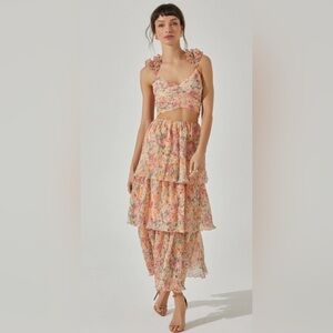 Astr Floral Tiered Maxi Skirt New XS